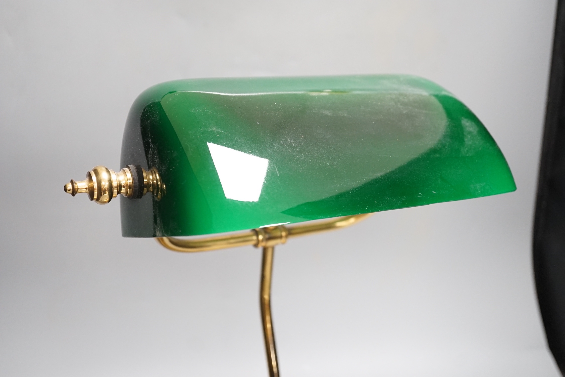 An Art Nouveau style brass bankers lamp, 39cm